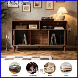 Record Player Stand with Charging Station with2 Sliding Tambour Doors Holds 300 CD