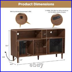 Record Player Stand with Charging Station with2 Sliding Tambour Doors Holds 300 CD