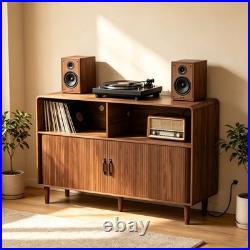 Record Player Stand with Charging Vinyl Record Storage Holds up to 300+ Album
