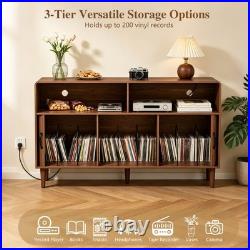 Record Player Stand with Charging Vinyl Record Storage Holds up to 300+ Album