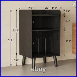 Record Player Stand with Record Storage and Charging Station, Black