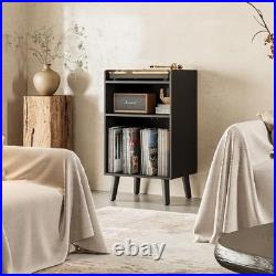 Record Player Stand with Record Storage and Charging Station, Black