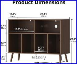 Record Player Stand with Vinyl Storage Cabinet for Living Room Up to 350LBS