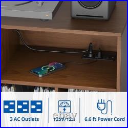 Record Player Stand with Vinyl Storage Cabinet for Living Room Up to 350LBS
