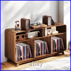Record Player Stand with Vinyl Storage Cabinet with Charging Station & USB Ports