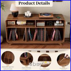 Record Player Stand with Vinyl Storage Cabinet with Charging Station & USB Ports
