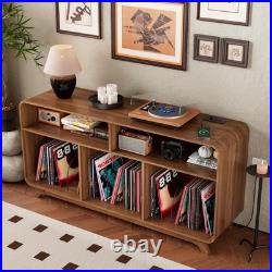 Record Player Stand with Vinyl Storage Cabinet with Charging Station & USB Ports