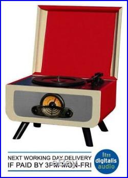 Record Player Steepletone Rico Red Cream 3 Speed, Hidden CD Player & Radio USB