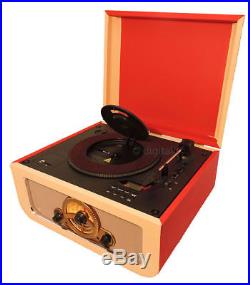 Record Player Steepletone Rico Red Cream 3 Speed, Hidden CD Player & Radio USB