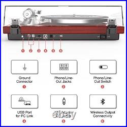 Record Player Turntables Belt-Drive with Wireless Output Connectivity Vinyl
