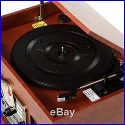 Record Player W Speakers 6-in-1 Nostalgic Bluetooth 3-Speed CD Cassette FM Radio