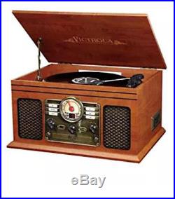 Record Player With Speakers Mahogany 6 in 1 Bluetooth Radio Classic CD Cassette