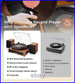Record Player with External Speakers Belt-Drive Turntable for Vinyl Records D