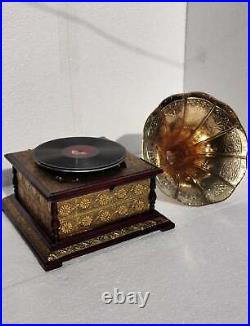 Record Working Player Gramophone Phonograph Antique Vinyl Recorder Wind up Gramo