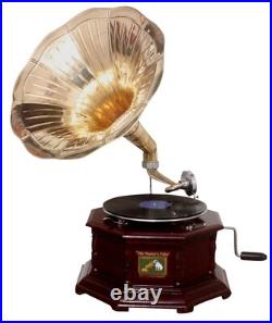 Replica Gramophone Player 78 rpm Hex phonograph Brass Horn HMV Vintage Wind up