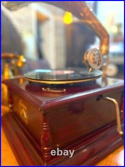 Replica Gramophone Player 78 rpm phonograph Brass Horn HMV Vintage Wind U