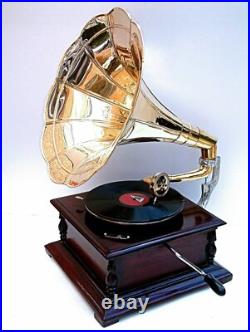 Replica Gramophone Player 78 rpm phonograph Brass Horn HMV Vintage Wind Up Replica Gramophone Player 78 rpm phonograph Brass Horn HMV Vintage Wind Up