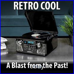 Retro Bluetooth Record Player Built-in Speakers 3-Speed Turntable AM FM CD Black
