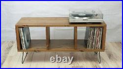 Retro Industrial Wooden Vinyl Record Player Cabinet Stand TV Unit 100cm Wide