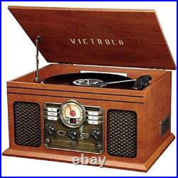 Retro-Inspired 6-in-1 Bluetooth Record Player Mahogany