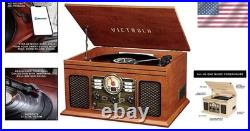 Retro-Inspired 6-in-1 Bluetooth Record Player Mahogany
