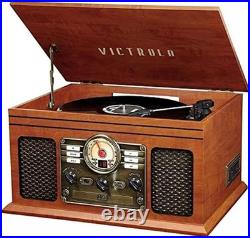 Retro-Inspired 6-in-1 Bluetooth Record Player Mahogany