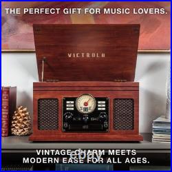Retro-Inspired 6-in-1 Bluetooth Record Player Mahogany