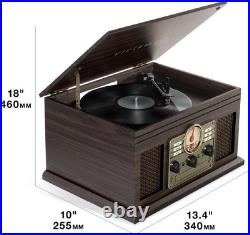 Retro-Inspired 6-in-1 Bluetooth Record Player Mahogany