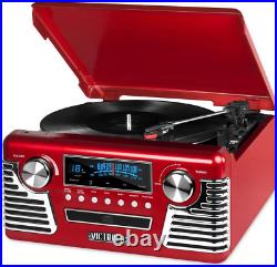 Retro Record Player Bluetooth, Built-In Speakers, 3-Speed, Red