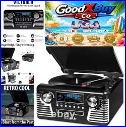 Retro Record Player Bluetooth Turntable 3 Speed CD Player FM Radio Built In