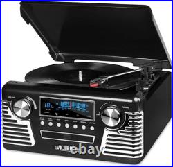 Retro Record Player Bluetooth Turntable 3 Speed CD Player FM Radio Built In