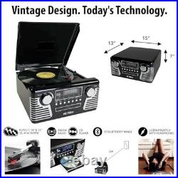 Retro Record Player Bluetooth Turntable 3 Speed CD Player FM Radio Built In