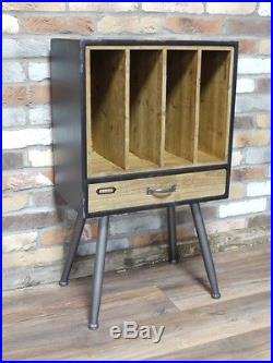 Retro Record Player Cabinet Lp's Vinyl Record Holder Storage Wood And Metal#