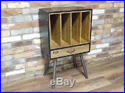 Retro Record Player Cabinet Lp's Vinyl Record Holder Storage Wood And Metal#
