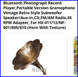 Retro Record Player Turntable All-in-One Vintage Gramophone Copper Horn USB