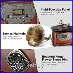 Retro Record Player Turntable Vintage Phonograph Copper Horn Built-In Speaker