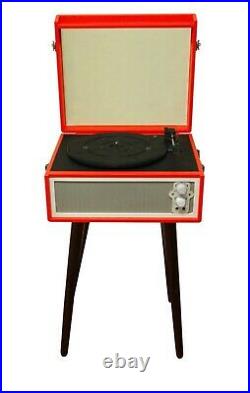 Retro Record Player With Legs Bluetooth Dynamic Speakers Red