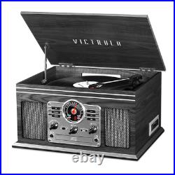 Retro Vintage Bluetooth Vinyl Record Player 3-Speed Turntable CD Cassette Gray