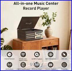 Retrolife 10-in-1 Turntable CD Cassette BT USB/TF Vinyl Recorder AM/FM Brown AUX