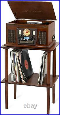 Small Retro Wooden Turntable Stand Table Record Player Vinyl Dividers LP Storage