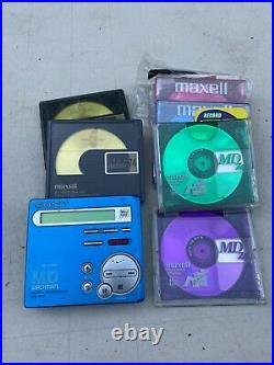 Sony Walkman MD MZ-R70 MiniDisc Player Recorder Blue Mini Disc Disk + Extras