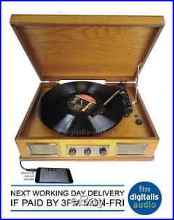 Steepletone Norwich Light Wood Retro 3 Speed Record Player, Radio, Usb Playback
