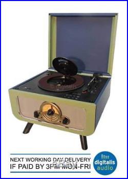 Steepletone Rico Blue Green 3 Speed Record Player, Hidden CD Player & Radio USB