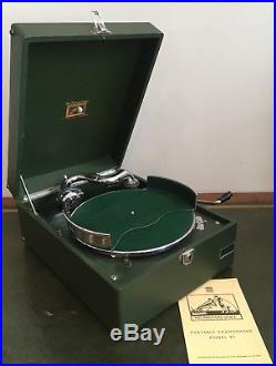 Superb Vintage Original HMV Portable Wind Up Gramophone Record Player 97C Green