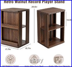 Swivel Record Player Stand with Storage Cabinet & Cover Holder