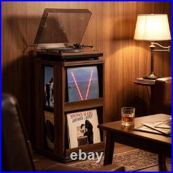 Swivel Record Player Stand with Storage Cabinet & Cover Holder