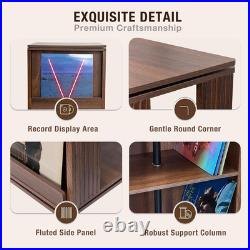 Swivel Record Player Stand with Storage Cabinet & Cover Holder