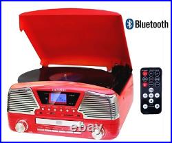 TechPlay ODC35BT RED Retro Stereo Record Player Bluetooth CD MP3 AM/FM Radio NEW