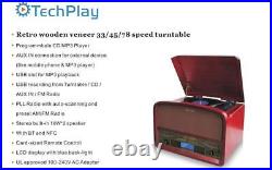 Techplay Tcp9560 Retro Shelf Stereo Record Player Bluetooth CD Radio Cherrywood
