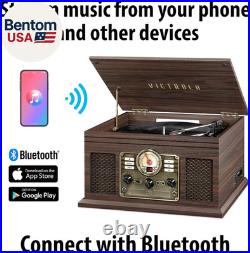 The Quincy 6-In-1 Bluetooth Record Player & Multimedia Center with Built-In Spea